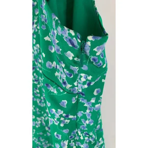 Banana Republic Floral Asymmetrical Sleeveless Dress Womens 10 Green Blue Satin - Picture 6 of 9